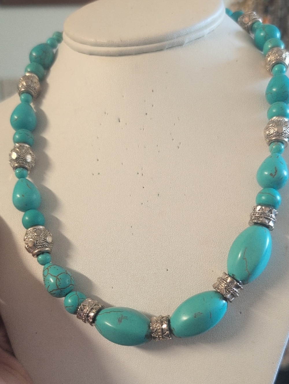 Turquoise Beaded Necklace with Silver Accents